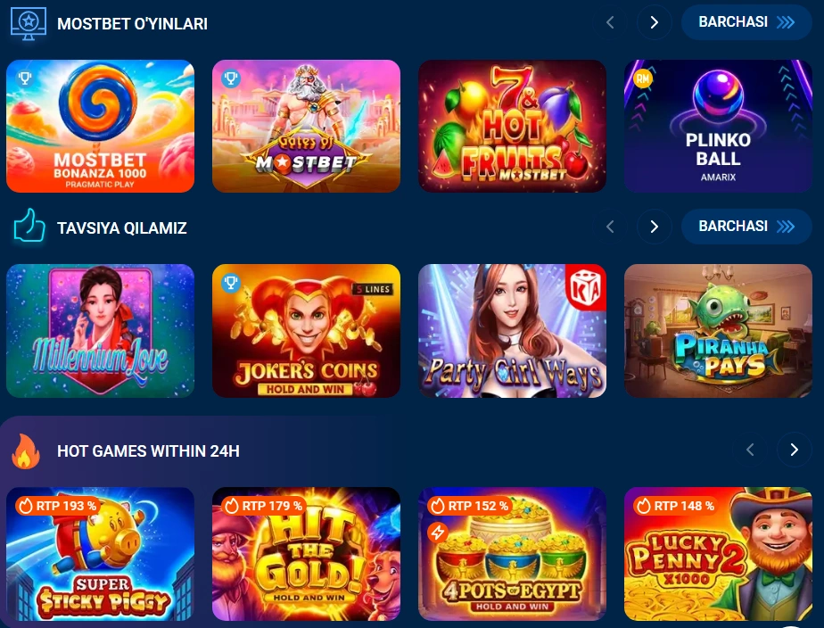 Mostbet slotlar Aviator va online casino o‘yinlari